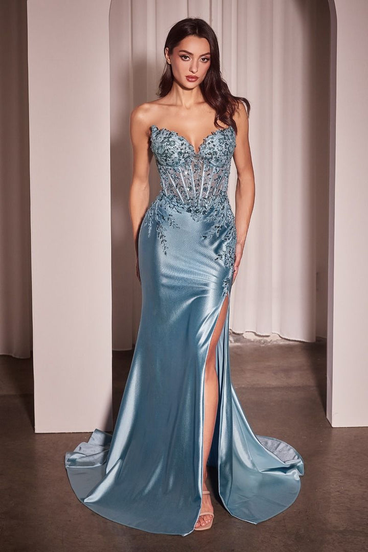 La Divine KV1112 - Satin & Lace Strapless Fitted Gown