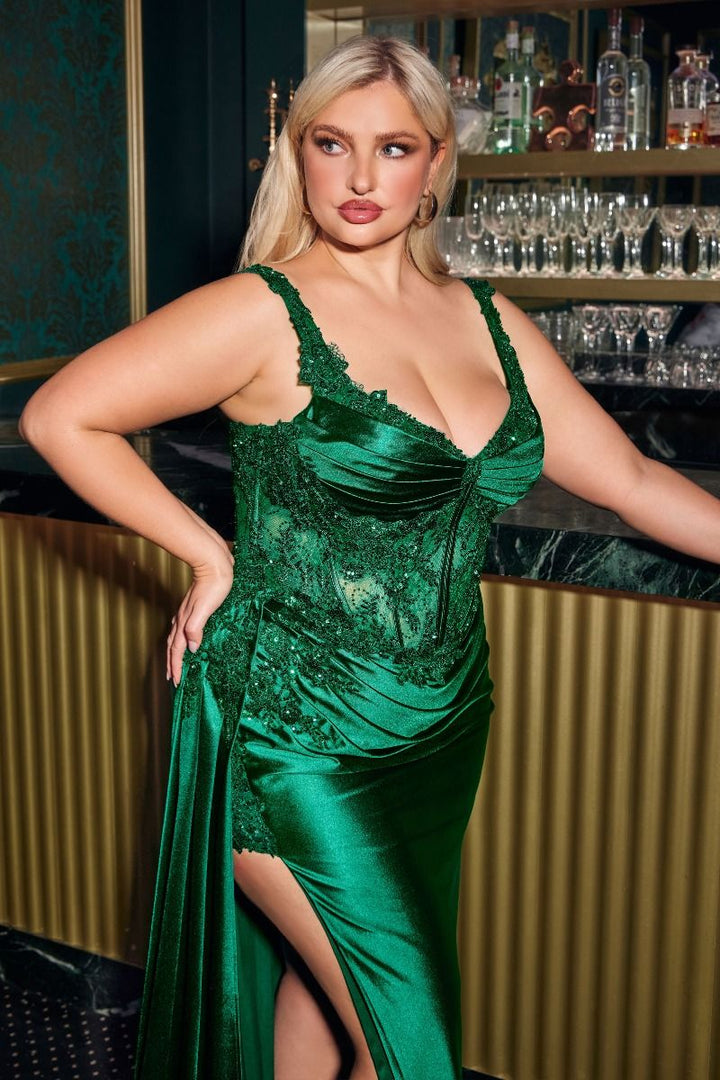 La Divine KV1125C - Plus Size Satin Fitted Dress