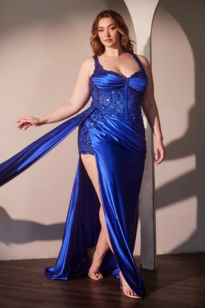 La Divine KV1125C - Plus Size Satin Fitted Dress