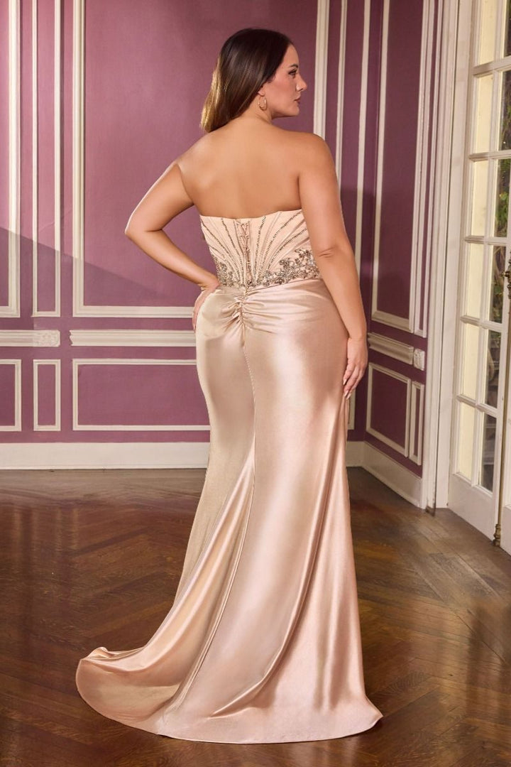La Divine KV1136C - Plus Size Satin Strapless Gown