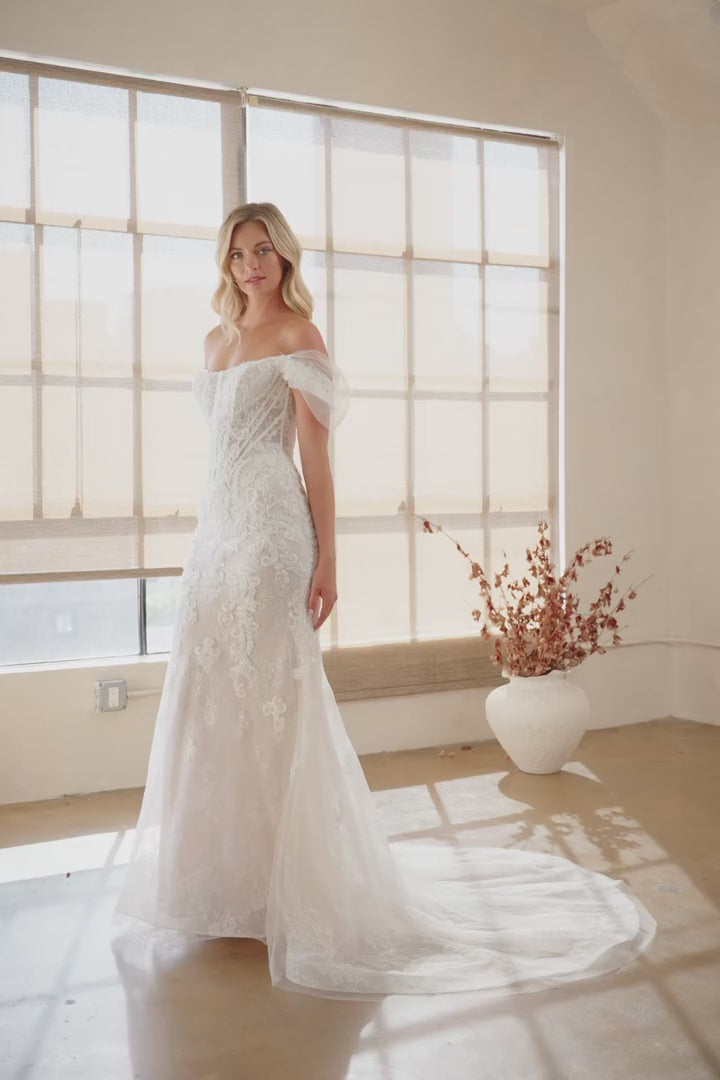 Amelia Couture 2153 - Lace Detailed Off the Shoulder Gown