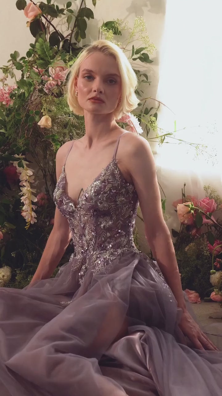 Andrea & Leo A1419 - English Violet A-line Gown