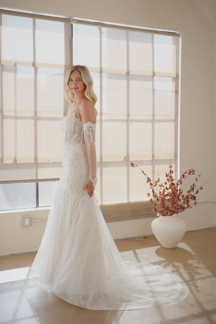 Amelia Couture 2155 - Mermaid Lace Gown with Detachable Sleeves