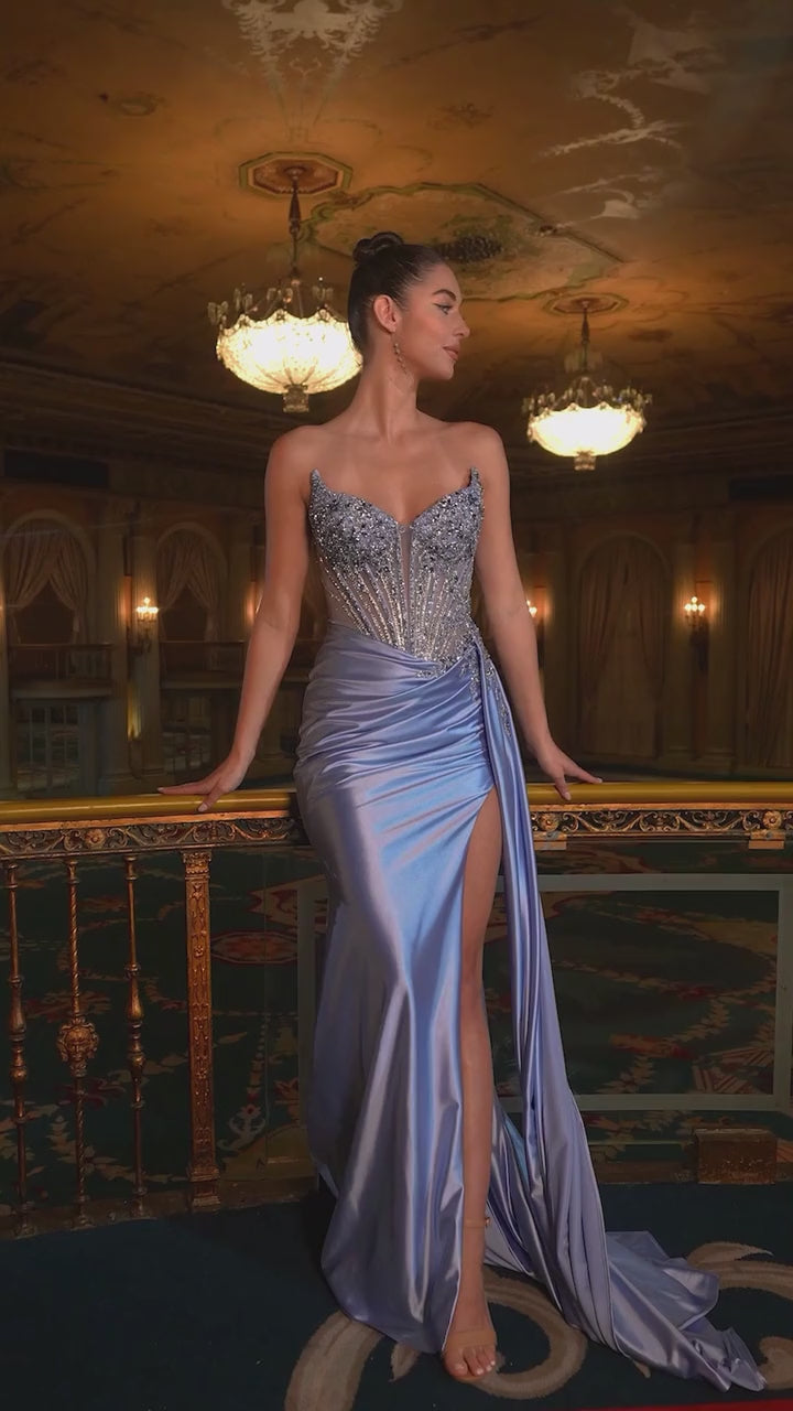 La Divine CD722 - Beaded Corset with Satin Skirt and Sash