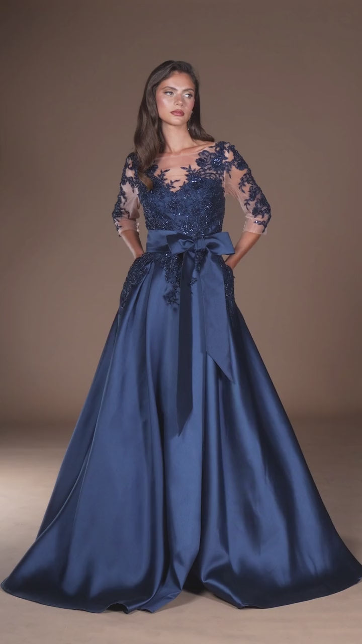 La Divine CDS569 - Long Sleeve Ball Gown with Lace Detail