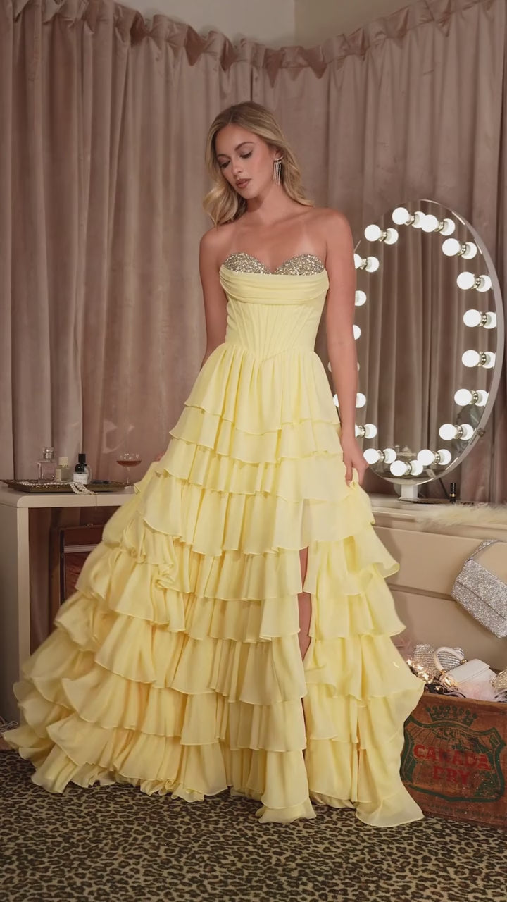 La Divine CD402 - Tiered Ruffle Chiffon Gown with Flower Choker