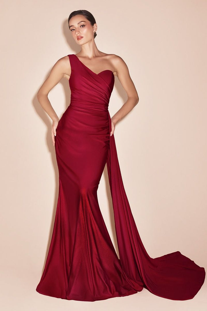 La Divine PT004 - One Shoulder Stretch Satin Gown
