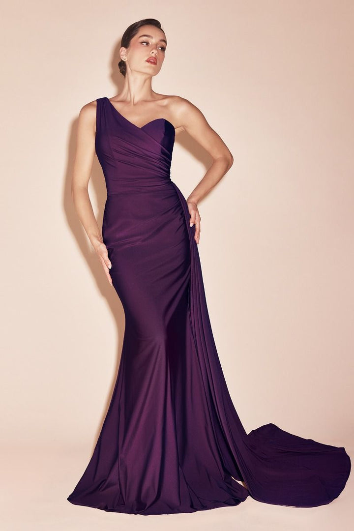 La Divine PT004 - One Shoulder Stretch Satin Gown