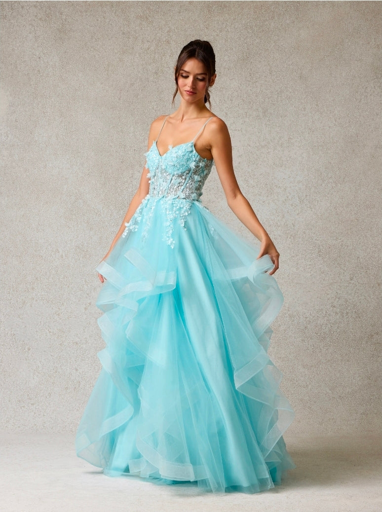 Bicici & Coty YD1445 - Floral Ruffle Gown