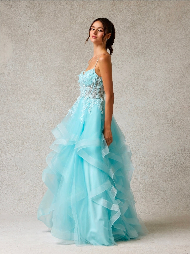 Bicici & Coty YD1445 - Floral Ruffle Gown