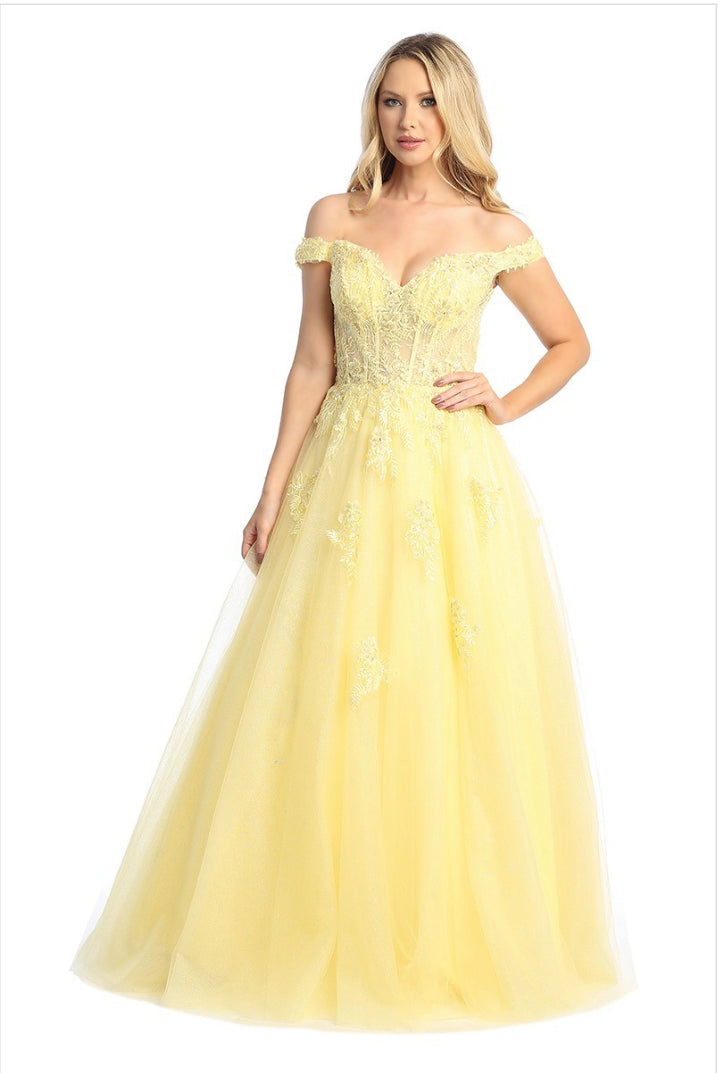 Let's 7732L - Off the Shoulder Ball Gown