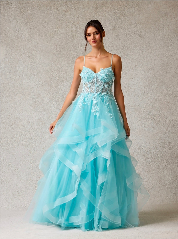 Bicici & Coty YD1445 - Floral Ruffle Gown