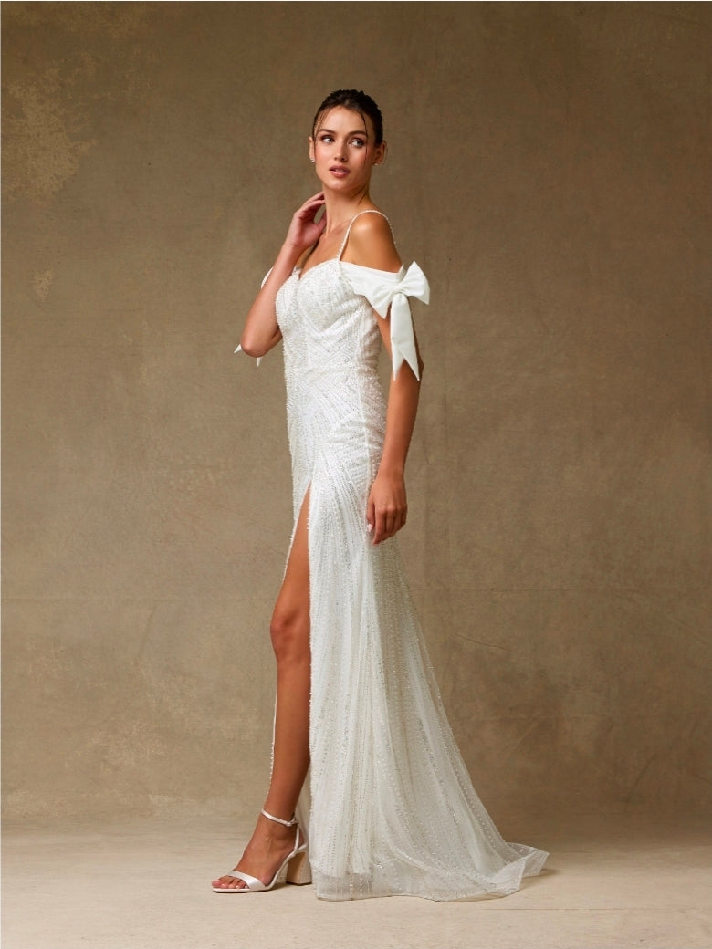 Bicici & Coty EMW8615 - Off the Shoulder Beaded Bridal Gown